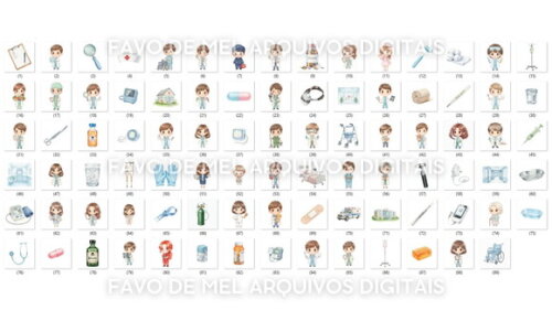 Kit Digital Elementos Hospital Aquarela - Medicos Cute Png