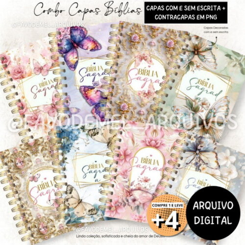 Kit Digital Encadernação Cristã - Capas Bíblia Borboletas