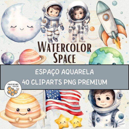 Kit Digital Espaço Aquarela Premium - Watercolor Space
