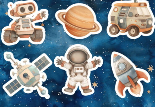 Kit Digital Espaço Astronauta Menino Aquarela Pague 1 Leve 5