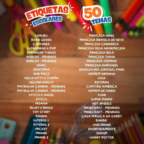 Kit Digital Etiquetas Escolares 2026 Combo 50 Temas Png Svg