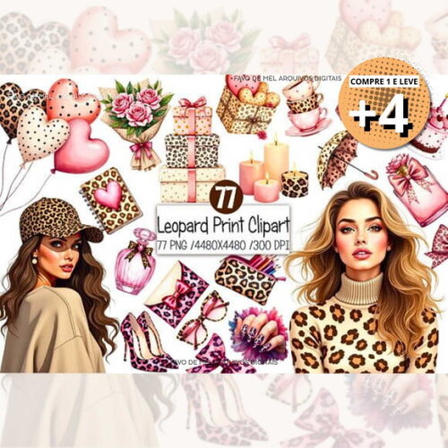 Kit Digital Fashion Animal Print Blogueira Aquarela Png