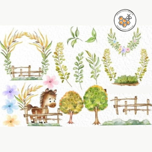 Kit Digital Fazendinha 06 Aquarela - Farm 54 #faz03