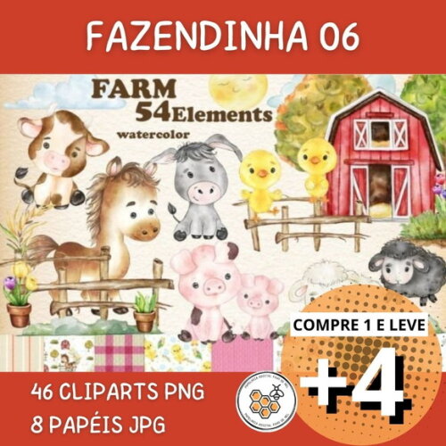 Kit Digital Fazendinha 06 Aquarela - Farm 54 #faz03