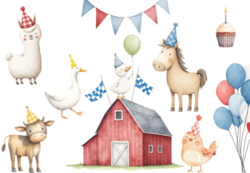 Kit Digital Fazendinha Aniversário Aquarela -pague 1 Leve +4