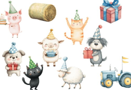 Kit Digital Fazendinha Aniversário Aquarela -pague 1 Leve +4