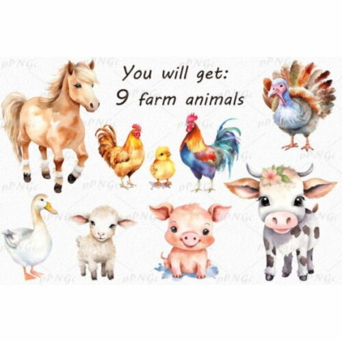 Kit Digital Fazendinha Aquarela - Charming Farm Animals