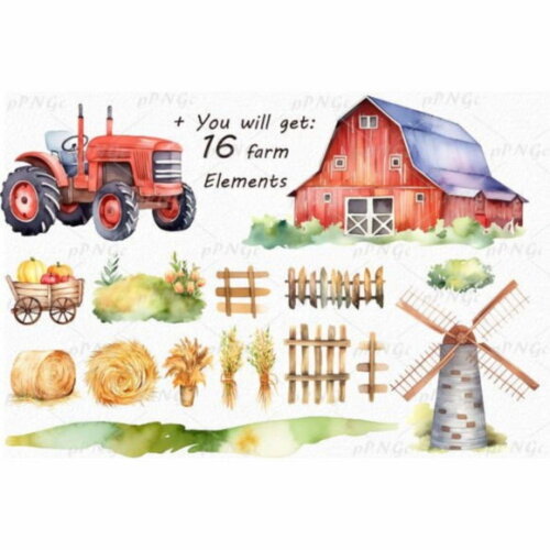 Kit Digital Fazendinha Aquarela - Charming Farm Animals
