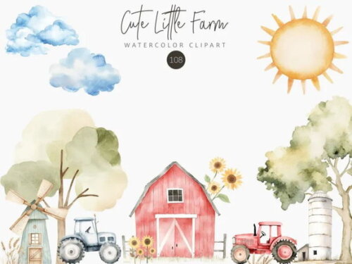 Kit Digital Fazendinha Aquarela - Cute Little Farm (kd)