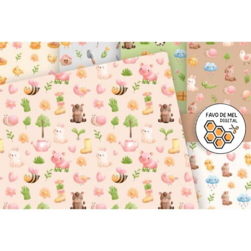 Kit Digital Fazendinha Aquarela - Farm Animals