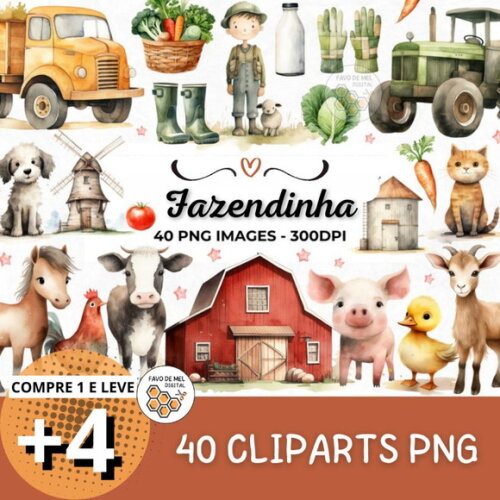 Kit Digital Fazendinha Aquarela - Farmyard (artfs)