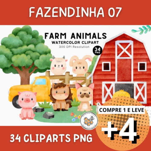 Kit Digital Fazendinha Aquarela - Farm Animals - Faz07