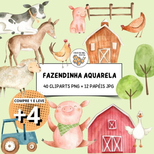 Kit Digital Fazendinha Aquarela - On The Farm