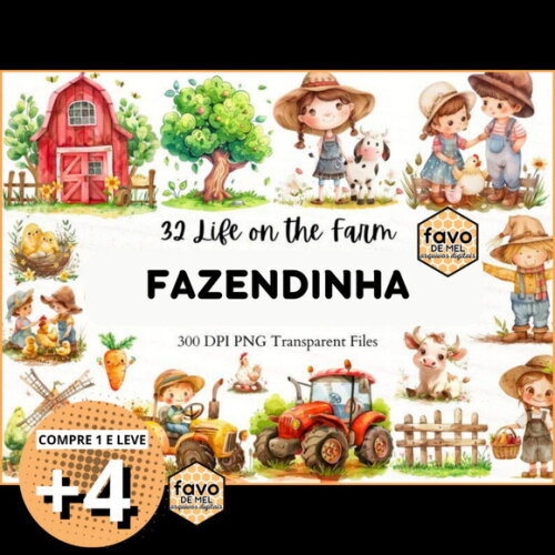 Kit Digital Fazendinha Aquarela - Life On The Farm (ec)