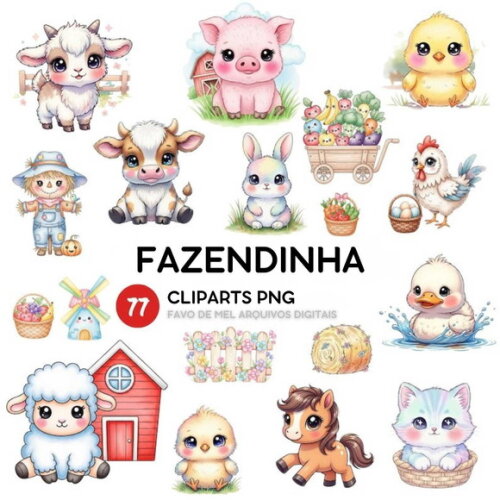 Kit Digital Fazendinha Aquarela #44 Png