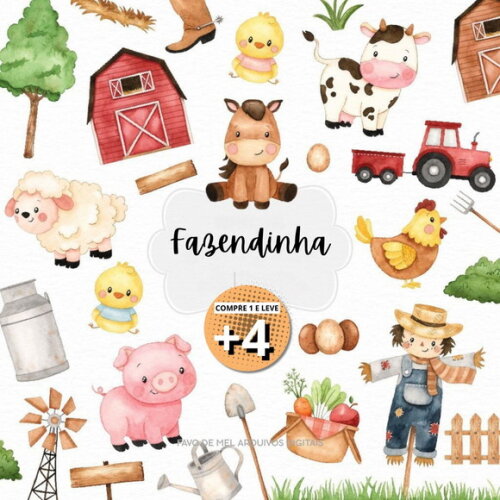 Kit Digital Fazendinha Aquarela Png (pague 1 Leve 5)