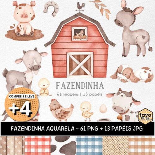 Kit Digital Fazendinha Aquarela Png (pague 1 Leve 5)