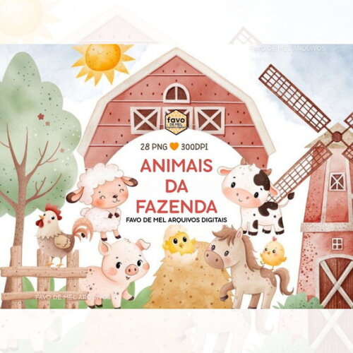 Kit Digital Fazendinha Aquarela Png Animais da Fazenda