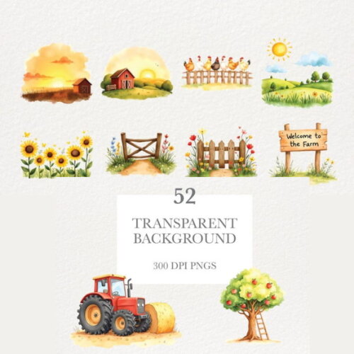 Kit Digital Fazendinha Aquarela Premium - Cute Farm (dcsa)