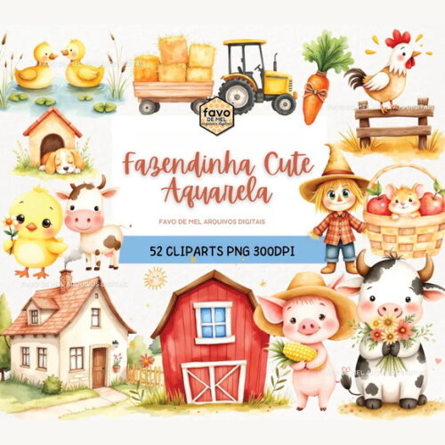 Kit Digital Fazendinha Aquarela Premium - Cute Farm (dcsa)