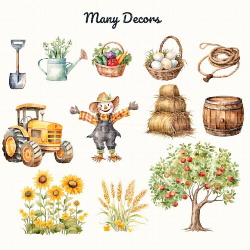 Kit Digital Fazendinha Aquarela Premium - Cute Farm Cc