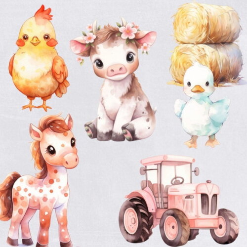 Kit Digital Fazendinha Aquarela Premium - Farm Animals (hc)