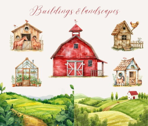 Kit Digital Fazendinha Aquarela Premium - Farm Friends