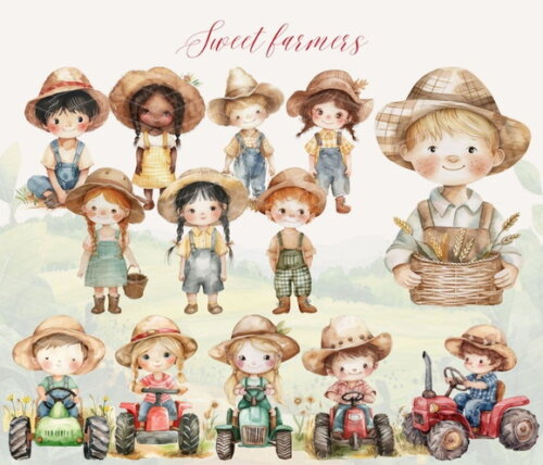 Kit Digital Fazendinha Aquarela Premium - Farm Friends