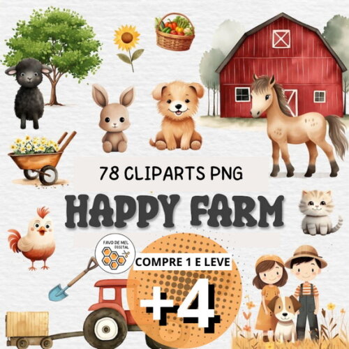 Kit Digital Fazendinha Aquarela Premium - Happy Farm (cc)