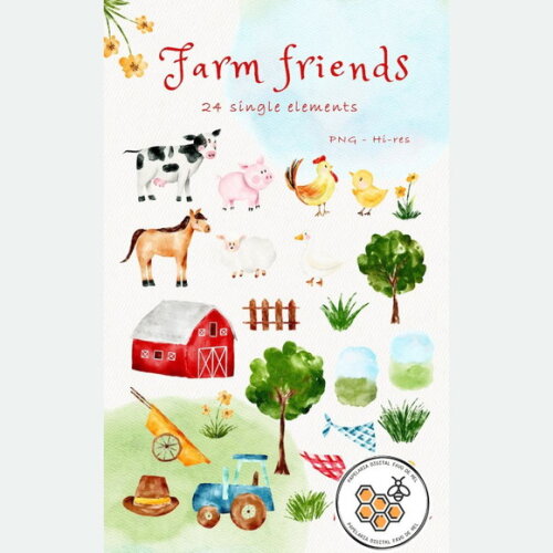 Kit Digital Fazendinha Aquarela Premium - Farm Friends