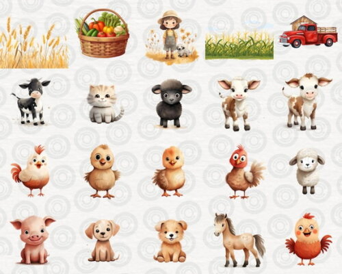Kit Digital Fazendinha Aquarela Premium - Happy Farm (cc)