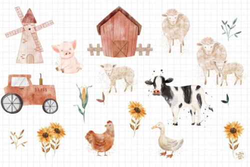 Kit Digital Fazendinha Aquarela Premium - Little Farm