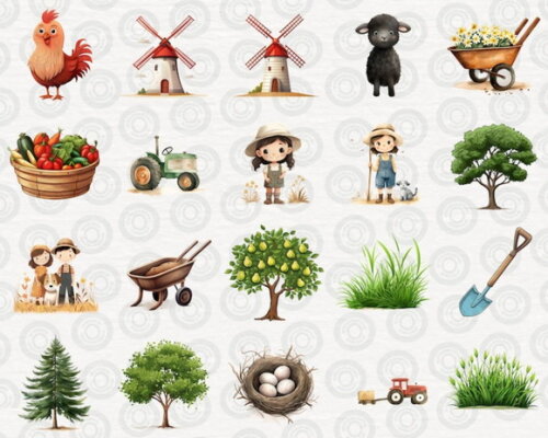 Kit Digital Fazendinha Aquarela Premium - Happy Farm (cc)