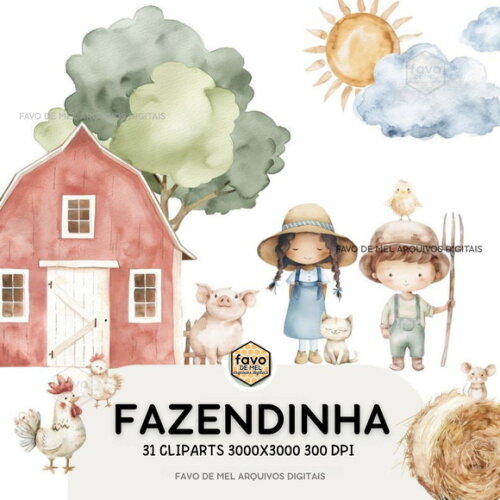 Kit Digital Fazendinha Aquarela Premium Png