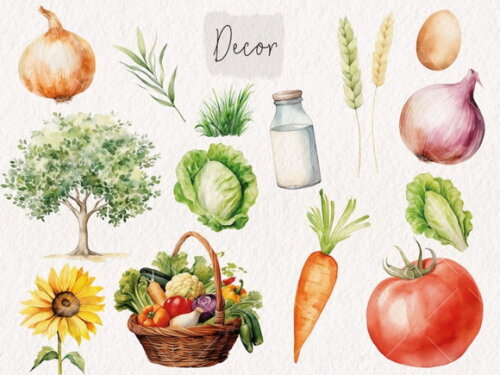 Kit Digital Fazendinha Aquarela Premium- Watercolor Farmland