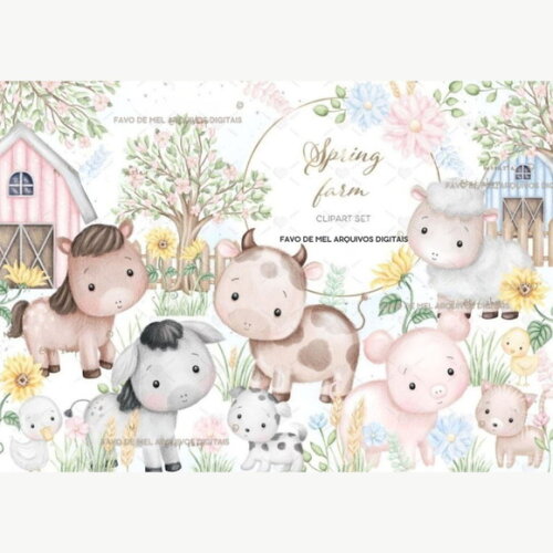 Kit Digital Fazendinha Aquarela Spring Farm