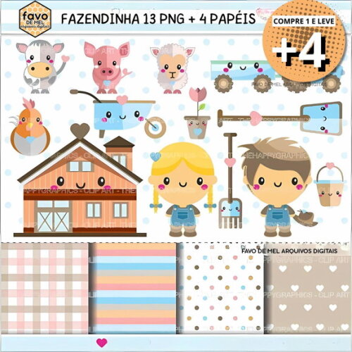 Kit Digital Fazendinha Kawaii Png (pague 1 Leve +4)