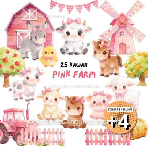 Kit Digital Fazendinha Rosa Aquarela #4