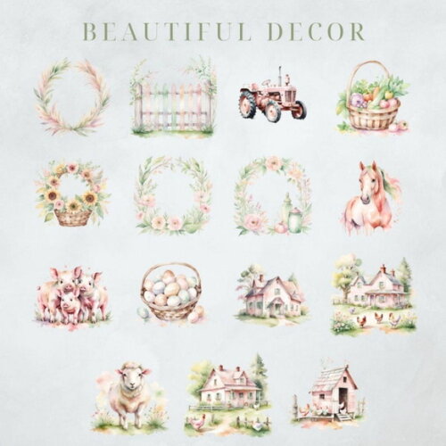 Kit Digital Fazendinha Rosa Aquarela Country Farm Life Msp