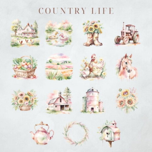 Kit Digital Fazendinha Rosa Aquarela Country Farm Life Msp