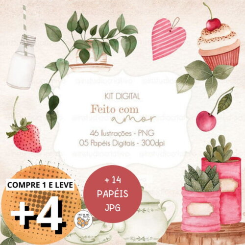 Kit Digital Feito com Amor - Cozinha Aquarela