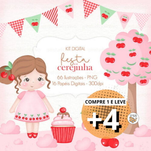 Kit Digital Festa Cerejinha Aquarela #1 (pague 1 Leve 5) Png