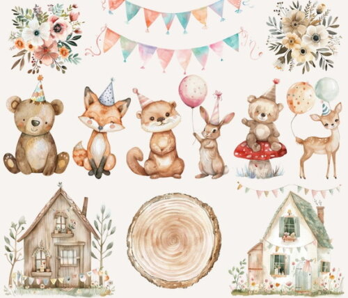 Kit Digital Festa no Bosque Aquarela 22 | Woodland Party Ccs