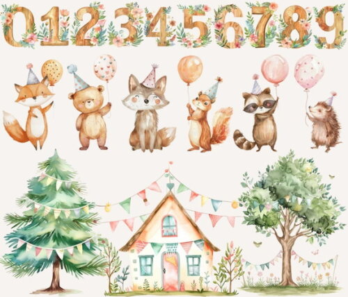 Kit Digital Festa no Bosque Aquarela 22 | Woodland Party Ccs
