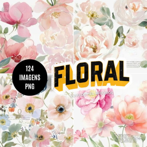 Kit Digital Floral Aquarela - Combo 4 Kits 124 Png