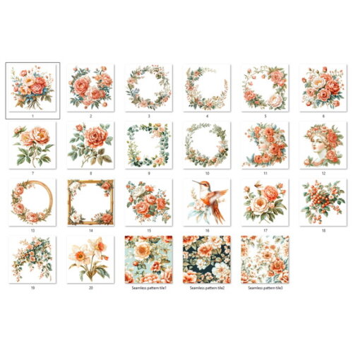 Kit Digital Floral Aquarela - Floral Terracota