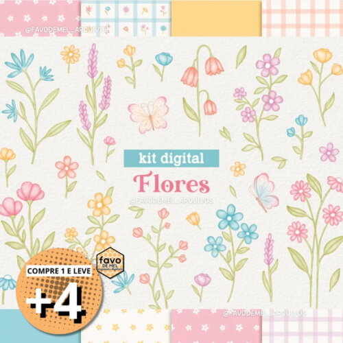 Kit Digital Floral Aquarela - Flores (edb)