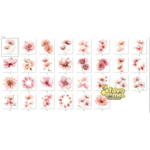 Kit Digital Floral Aquarela Rosa Floral Abstrato