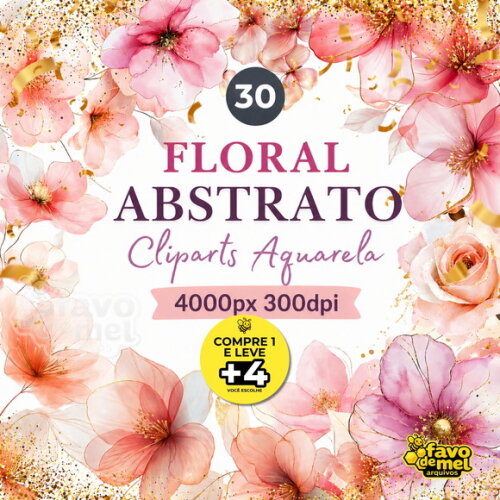 Kit Digital Floral Aquarela Rosa Floral Abstrato