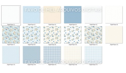 Kit Digital Floral Azul Aquarela #5 Png Brisa Floral